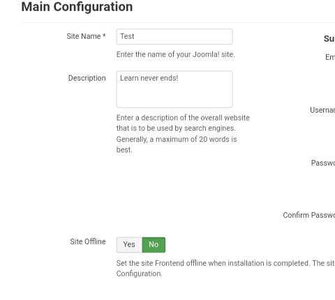 Joomla Web Installer - Main Configuration