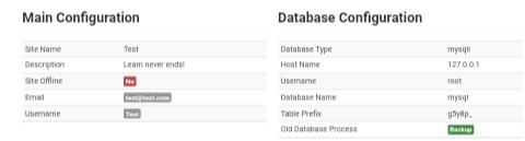 Joomla Web Installer - Main and Database Configuration Sections