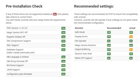 Joomla Web Installer - Pre-installation and Recommended Settings