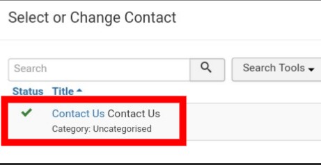 Joomla Menu Item - Select Contact