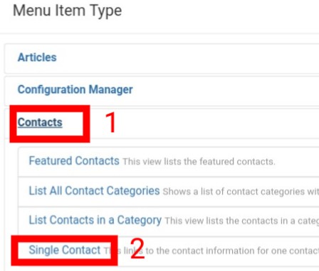 Joomla Menu Item - Select Menu Item Type: Single Contact