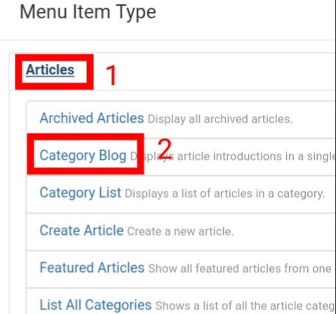 Menu Item Type: Articles - Category Blog